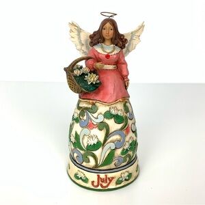 Jim Shore Heartwood Creek July Angel Figurine Ruby Necklace Water Lily 2008
